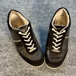 DKNY Black Leather Suede Wedge Sneakers Women’s 6.5 Casual Fashion Lace Up